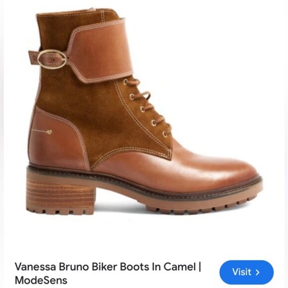 NEW Vanessa Bruno Leather Suede Lace Up Block Heeled Biker Ankle Boots Booties - Picture 2 of 12